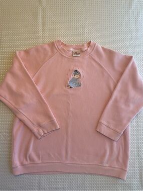 DISNEY Store Eeyore Pink Embroidered Heart Large Ribbed Cotton Sweatshirt #853